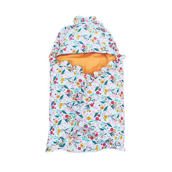 Multicolor Floral Hooded Baby Carrynest with Ruffle Edges & Soft Padding