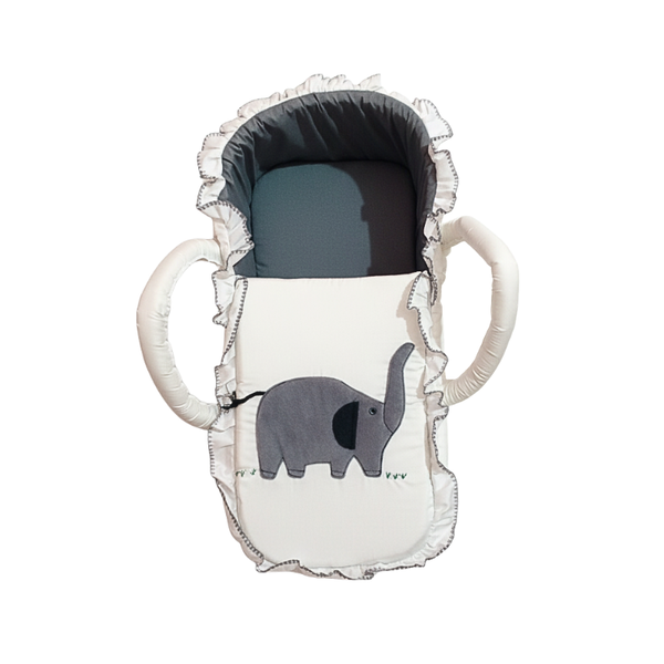 Baby Moses Basket Style Carry Cot Grey Elephant Design