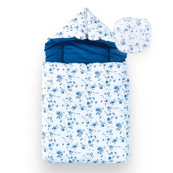 Blue Floral Hooded Carrynest with head shaping Pillow