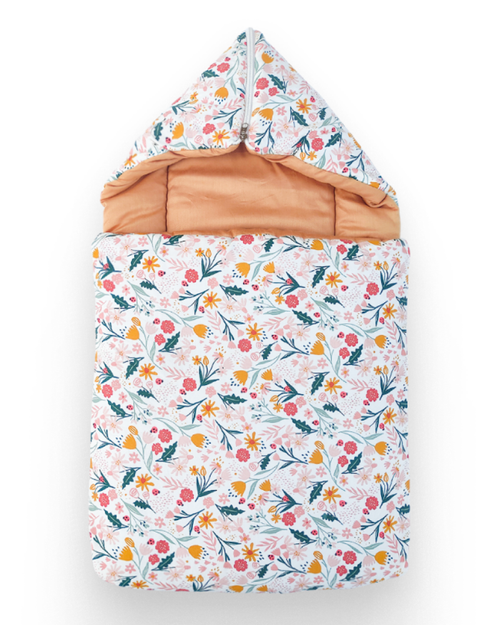Peach Floral Hooded Carrynest with head shaping Pillow